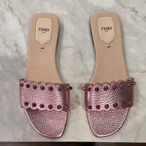 Fendi Pink Textured Slide Sandals